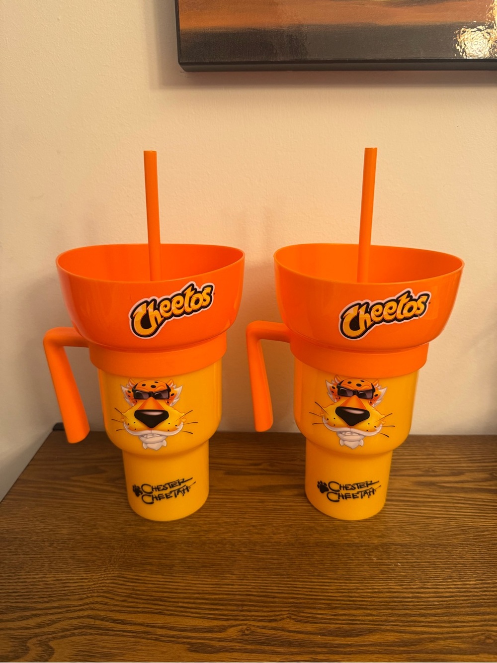 Cheetos Snack Cup Tumbler Combo 2pc Set His and Hers Chester Cheetah No Box EUC